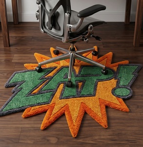 Alfombra de Lana Tufted a Mano con Diseño de Texto Estilo Cómic Moderno, Alfombra Decorativa Suave y Afelpada para Dormitorio y Decoración del Hogar - Product Image 1