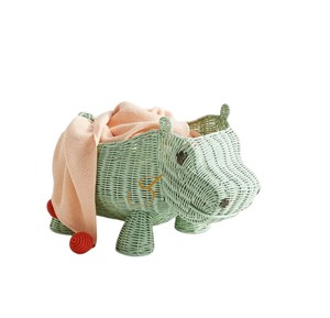 Handwoven Rattan Hippo <b>Basket</b> Cute Green Hippopotamus Storage Organizer Bin Kids Playroom Decorative <b>Hamper</b> - Product Image 2