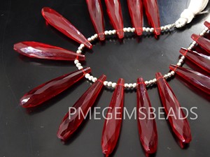 Handmade Rubellite Red Quartz 35mm Long Faceted Elongated Drop Loose Crystal Glass <b>Spacer</b> Bead Earrings Pair - Product Image 2