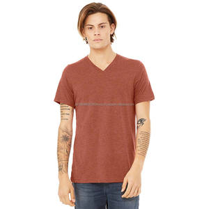 Vêtements personnalisés T-shirt unisexe à manches courtes en tissu tri-mélange Col en V T-shirts pour hommes - Product Image 4