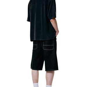 KAALS INDUSTRIES <b>Men's</b> Black Denim <b>Jacket</b> with Shorts Set Casual <b>Summer</b> Breathable Streetwear 100% Cotton Knitted Solid Color - Product Image 2