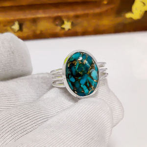 Anillo de Plata de Ley 925 con Turquesa Azul Cobre, Joyería Hecha a Mano con Piedras Preciosas para Mujer - Product Image 4