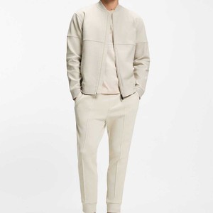 Good Price Best Quality Different Style Men Beige Bomber Set Zipper Jacket + Jogger <b>Pants</b> Tracksuit Custom Made OEM Tracksuit - Product Image 1