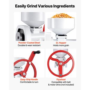 Molino manual de grano de acero al carbono de alta resistencia con volante y manivela, ajustable para moler trigo y maíz - Product Image 6