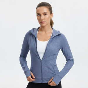 Women's Yoga Wear Hooded <b>Jacket</b> 100% Polyester Slim Fit Full Zipper Gym Workout Top <b>Ladies</b> Lightweight Training Zipper Hoodie - Product Image 2