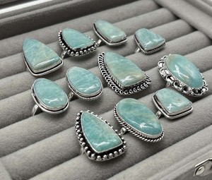 Natural Amazonite Brass <b>Ring</b> 925 Silver Plated Gemstone Trendy Assorted Designer Unisex Wholesale <b>Ring</b> - Product Image 2