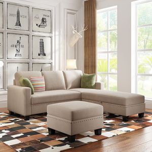Divano Sezionale Reversibile 81.1*76.3*35'' con Contenitore, Ottomana e Chaise Longue a L con Dettagli Nailhead per Soggiorno - Product Image 1