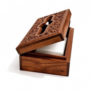 Handcrafted Classic Wooden Tissue <b>Case</b> & Napkin Organizer with Carved Design for Kitchen and Home Decor - Product Image 1