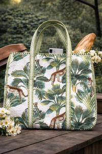 กระเป๋าช้อปปิ้งชายหาดผ้าฝ้ายลายดอกไม้รักษ์โลก น้ำหนักเบา ทำมือ พิมพ์ลายบล็อก  แบบเย็บติดกัน พร้อมช่องใส่ของด้านใน - Product Image 2