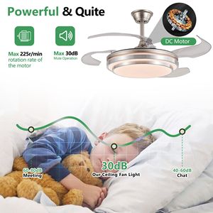 Ventilatore da Soffitto LED Moderno da 42 Pollici con Telecomando, 3 Livelli di Lame Retrattili, 6 Velocità Regolabili, Design Silenzioso - Product Image 4