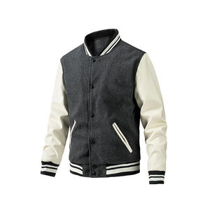 เสื้อแจ็คเก็ตบอมเบอร์วูลแบบลำลองสุดหรู แขนหนัง กันกลิ่น คุณภาพสูง - Product Image 5