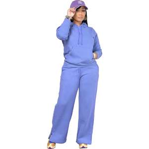 Conjunto de Pantalones y Sudadera sin Mangas para Mujer, Dos Piezas, Color Liso, 100% Algodón, Felpa, Secado Rápido, Invierno - Product Image 3