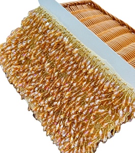 Frange à pampilles tendance en dentelle ornée de perles de cristal à facettes pour costumes, rideaux, tapisserie et couture, vente en gros, 5 yards/lot, pampille à perles - Product Image 1