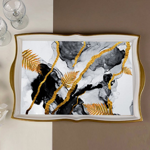 Plateau décoratif de luxe pour la maison, en bois avec finition émaillée imprimée, idéal pour les dîners et les fêtes, au design moderne - Product Image 1