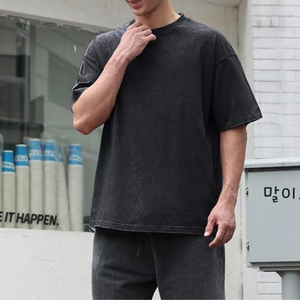 T-shirt Homme Oversize Uni 100% Coton Manches Courtes Col Rond Décontracté Hip Hop Doux en Jersey Tricoté - Product Image 2
