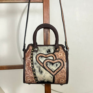 Super September Hand Tooled Cowhide Leather Large Speedy <b>Bag</b> Hair-on Hide Heart Duffel Cowgirl Fashionable Travel <b>Bag</b> for <b>Women</b> - Product Image 4