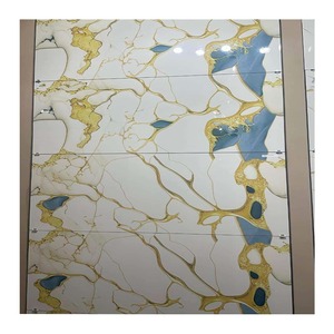 Glossy Porcelain Floor <b>Tiles</b> Blue Gold Marble Pattern Glazed Stone Imitation Texture For Interior Bathroom Use in India - Product Image 2