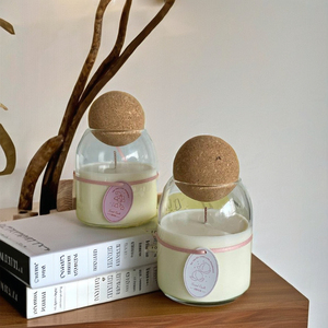 Mais Popular Ball Cork Design Pequeno Jar Vela Perfumada Vela De Cera De Soja Artesanal De Longa Duração em Frasco De Vidro Resistente Ao Calor Claro - Product Image 6