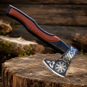 Hacha Tomahawk Artesanal de 15 Pulgadas, Grabada Nórdica, de Acero Forjado, con Mango de Madera, Diseño Nórdico, Regalo Único - Product Image 2