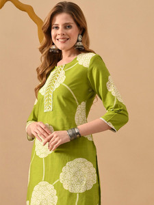 Conjunto de Kurta Verde de Algodón con Estampado Digital para Mujer, Estilo Casual, Holgado, Sin Arrugas, Estilo Veraniego, India, Pakistán - Product Image 2