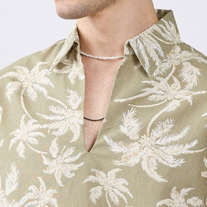 Camisa Hawaiana de Manga Larga con Estampado de Palmeras Verde Oliva para Hombre, Cuello en V, Estilo Vacacional, Tela Popelina, Ropa de Verano - Product Image 6