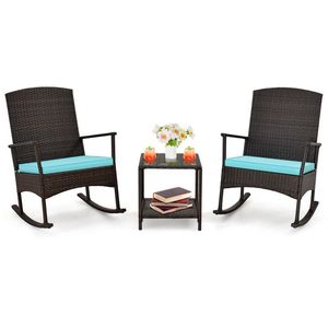 3-Piece <b>Garden</b> Patio Rocking Set Wicker Rocking Chairs with 2-Tier <b>Coffee</b> <b>Table</b> - Product Image 4