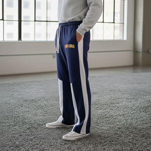 Pantalon de survêtement bleu marine pour homme avec logo personnalisé, bande latérale blanche, taille élastique, pantalon décontracté en tricot, vêtements d'automne - Product Image 6