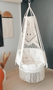 Macrame <b>Swing</b> Chair: Boho Hanging Chair with Cushion - Product Image 2