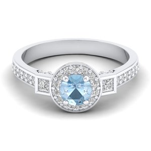 Bague en or blanc 14 carats avec moissanite certifiée GRA, taille ronde 0,5 carat, pierre précieuse aigue-marine, bijoux fins, prix de gros usine REYES - Product Image 1