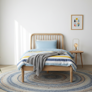 Cama Individual Moderna de Madera de Teca Sólida, Color Natural, para Niños Pequeños y Adolescentes, para Dormitorio o Uso en Hoteles - Product Image 1