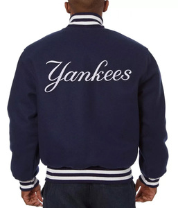 Custom Navy Varsity <b>Jacket</b> <b>Men</b> Classic <b>White</b> Embroidery Bomber <b>Jacket</b> Wholesale Letterman Baseball Uniform Sportswear - Product Image 2