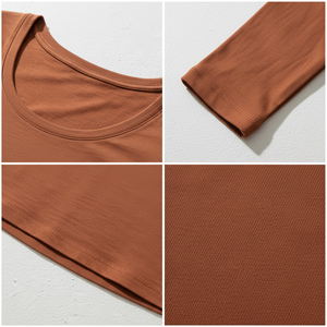Women's <b>Under</b> <b>Layer</b> Scoop Neck Long Sleeve Tee Slim Fitted Stretch Cotton Soft Fabric Custom Logo OEM Wholesale Factory - Product Image 4