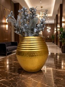Florero Decorativo de Metal Dorado con Acabado Martillado, Maceta de Mesa para Sala de Estar, Dormitorio, Oficina, Recibidor, Mesa de Centro, Decoración del Hogar - Product Image 6