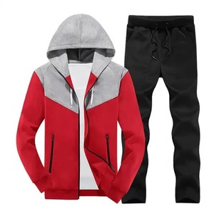 Ensemble de survêtement pour homme avec blocs de couleur, manches longues, capuche, fermeture éclair sur le devant, style sportif décontracté, respirant, polyester et coton, automne - Product Image 5