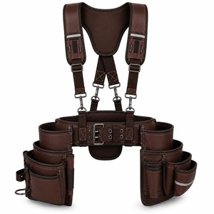 Premium leather construction tool pouch belt with multiple compartments hammer <b>holder</b> durable <b>stitching</b> and adjustable for sale - Product Image 1