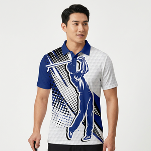 Polo de Manga Corta para Hombre, Estampado Azul y Blanco, Impresión Digital, Transpirable, Estilo Golf - Product Image 5