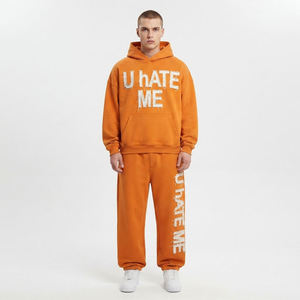 <b>Mens</b> Heavyweight Orange Hoodie Jogger Set Custom Embroidery Oversized Streetwear Tracksuit Manufacturer - Product Image 1