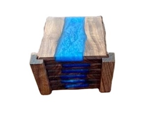 Plato de té moderno artesanal de resina y madera con posavasos Juego de servicio de lujo hecho a mano para el hogar, la Oficina y ocasiones especiales - Product Image 3