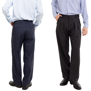 Pantalon plissé formel pour homme en mélange de laine, taille haute, coupe droite, noir et bleu marine, idéal pour l'automne - Product Image 1