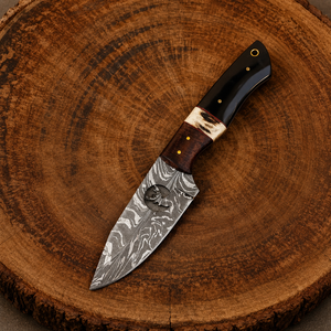 Couteau de chasse artisanal en acier Damas, avec manche en corne et bois, étui en cuir, couteau de camping en plein air - Product Image 5