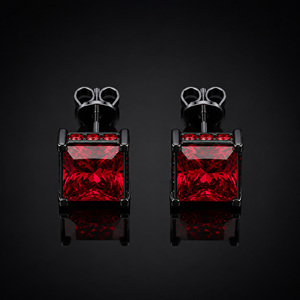 Pendientes de Lujo para Hombre con Circonita Roja, Corte Princesa, Piedra Rubí, Plata de Ley 925, Estilo Hip Hop - Product Image 3