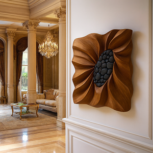 Sculpture murale artisanale en bois pour salon, art mural en bois organique avec une fluidité sculpturale - Product Image 4