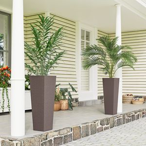 Set di 2 Vasi per Fiori in Metallo Smaltato Alti 32 Pollici, Fioriere da Esterno con Fori di Drenaggio, Marrone, per Hotel - Product Image 2