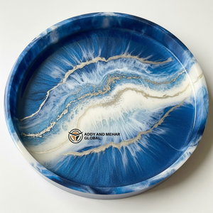 Luxury <b>Circular</b> Blue Resin Storage Tray Silver Vein Ocean Effect Decorative Platter for <b>Coffee</b> <b>Table</b> & Modern Home Decor - Product Image 1