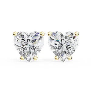 Pendientes solitarios de diamante cultivado en laboratorio con corte de corazón de 1 quilate, oro macizo de 18 quilates, joyería fina para mujer, par de pendientes con cierre de poste. - Product Image 1