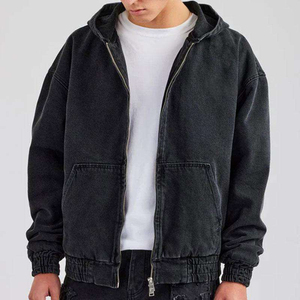 Chaqueta con Capucha de Mezclilla Vintage Personalizada OEM con Bolsillo Frontal, Sudadera con Capucha Extra Grande para Hombre, Abrigo Casual con Cierre para Hombre - Product Image 3