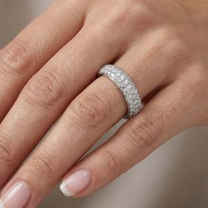 Anillo de Eternidad de Plata 925 con Baño de Rodio para Mujer, Anillo de Boda de Lujo con Diamantes de Corte Brillante Redondo - Product Image 2