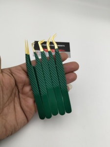 Pinzas para Pestañas de Color Verde con Punta de Fibra, Punta Dorada, Acero Inoxidable Japonés, Agarre de Diamante, 90 Grados, Pinzas Delgadas para Extensión de Pestañas - Product Image 1