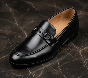 Asken Atelier - Mocasines de Piel Sintética para Hombre, con Hebilla, Antideslizantes, Negros, de Punta Redonda, para Vestir, Oficina, Fiestas - Product Image 1