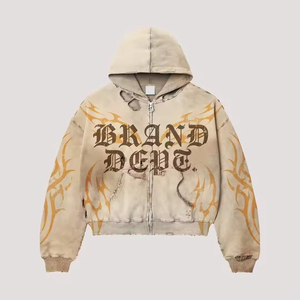 เสื้อฮู้ดดี้ผ้าฟลีซคอตตอน 100% ทรงหลวม ตกแต่งลายปัก สไตล์วินเทจ ล้างสีแบบแอซิดวอช แต่งดีเทลขาดๆ แบบสตรีทแวร์สำหรับฤดูหนาว - Product Image 4